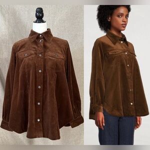 WON HUNDRED Denmark Brown Corduroy Flared Button-Up Shirt - 36